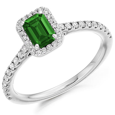 Cluster Halo Emerald & Diamond Engagement Ring, 0.3ct