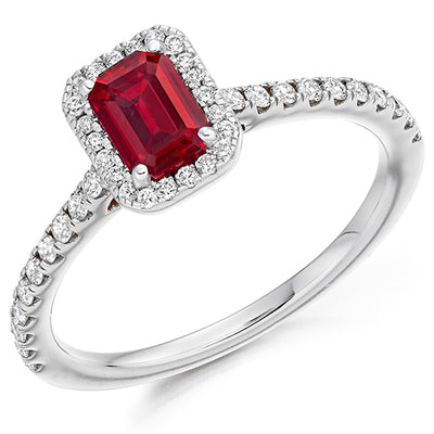 Cluster Halo Ruby & Diamond Engagement Ring, 0.3ct