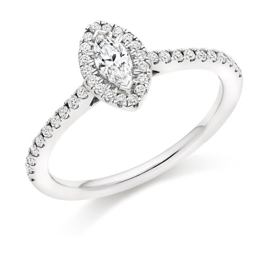 Pavé-Shoulder Halo Marquise-Cut Engagement Ring, 0.25ct