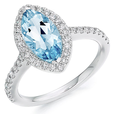Cluster Halo Aquamarine & Diamond Engagement Ring with Micro-Claw, 0.5