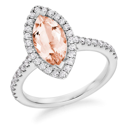 Cluster Halo Morganite & Diamond Engagement Ring, 0.5ct