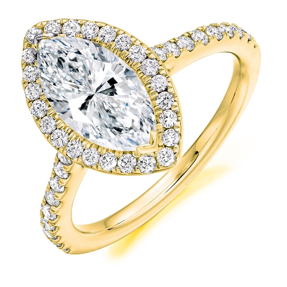 Cluster Halo Morganite & Diamond Engagement Ring, 0.5ct in Yellow Gold