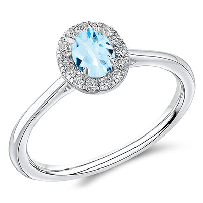 Cluster Halo Aquamarine & Diamond Engagement Ring, 0.14ct