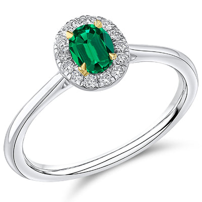 Cluster Halo Emerald & Diamond Engagement Ring, 0.14ct
