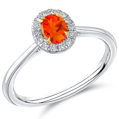 Cluster Halo Fire Opal & Diamond Engagement Ring, 0.14ct