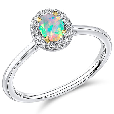 Cluster Halo Opal & Diamond Engagement Ring, 0.14ct