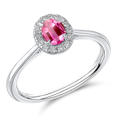 Cluster Halo Pink Sapphire & Diamond Engagement Ring, 0.14ct