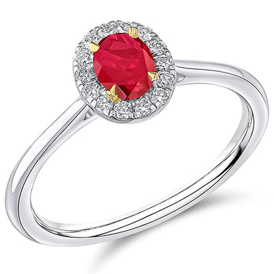 Cluster Halo Ruby & Diamond Engagement Ring, 0.14ct