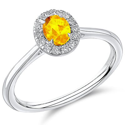 Cluster Halo Yellow Sapphire & Diamond Engagement Ring, 0.14ct