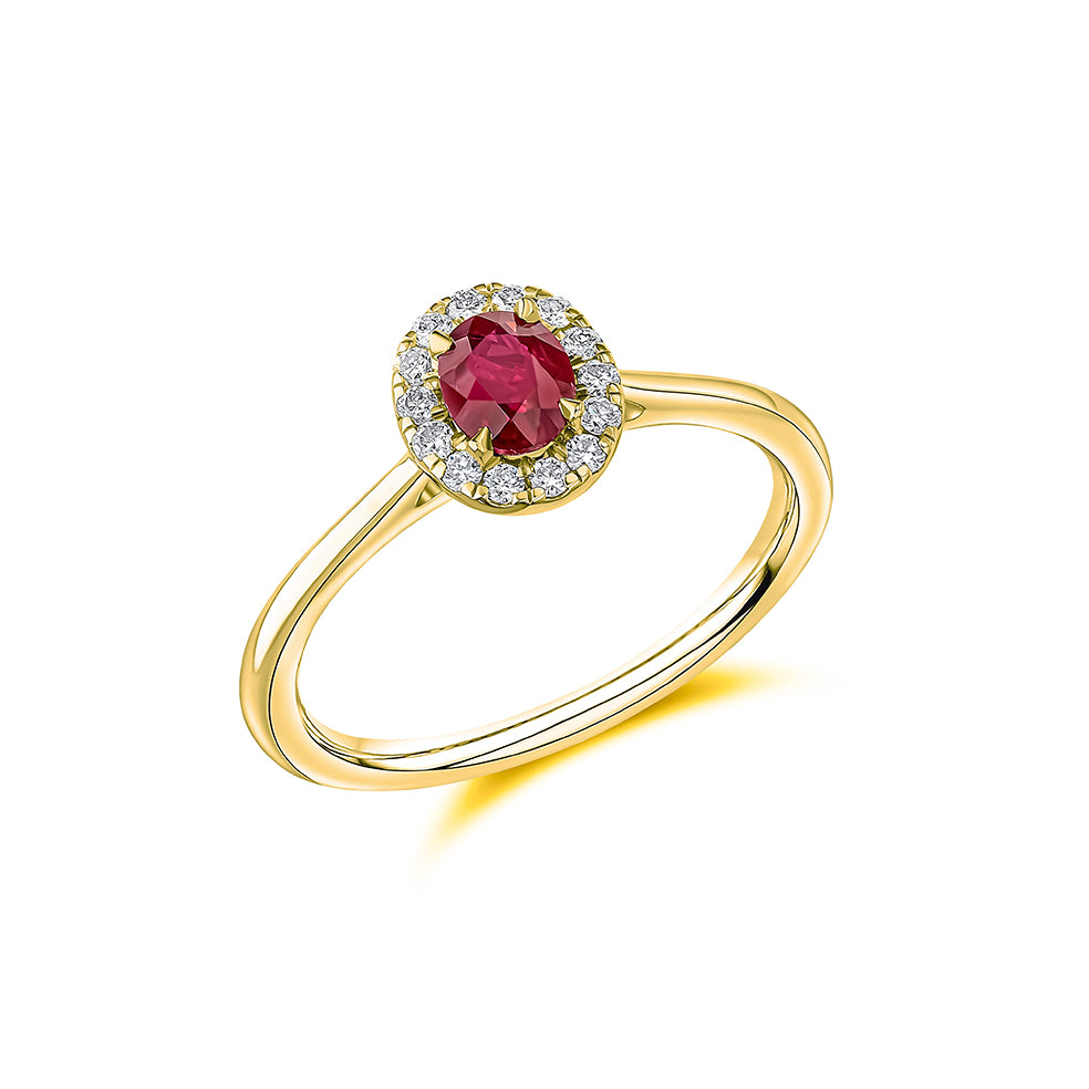 Cluster Halo Opal & Diamond Engagement Ring, 0.14ct in Yellow Gold