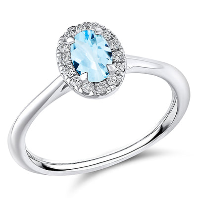 Cluster Halo Aquamarine & Diamond Engagement Ring, 0.15ct