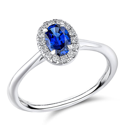 Cluster Halo Sapphire & Diamond Engagement Ring with Micro-Claw, 0.15c