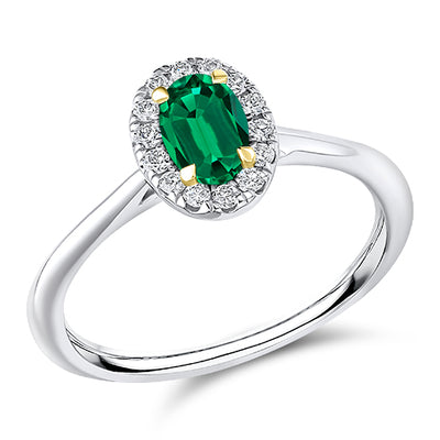 Cluster Halo Emerald & Diamond Engagement Ring, 0.15ct