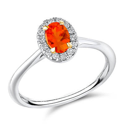Cluster Halo Fire Opal & Diamond Engagement Ring, 0.15ct