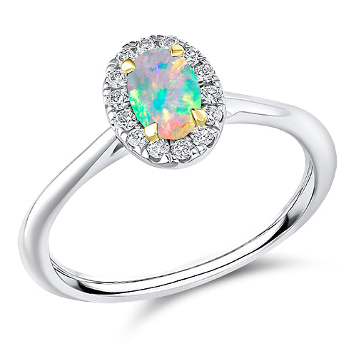 Cluster Halo Opal & Diamond Engagement Ring, 0.15ct