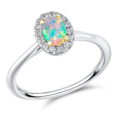 Cluster Halo Opal & Diamond Engagement Ring, 0.15ct