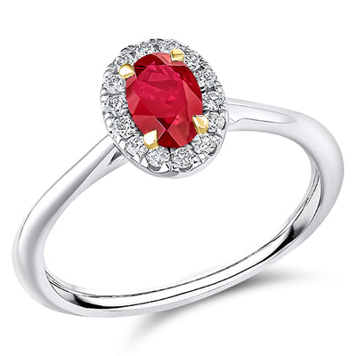 Cluster Halo Ruby & Diamond Engagement Ring, 0.15ct