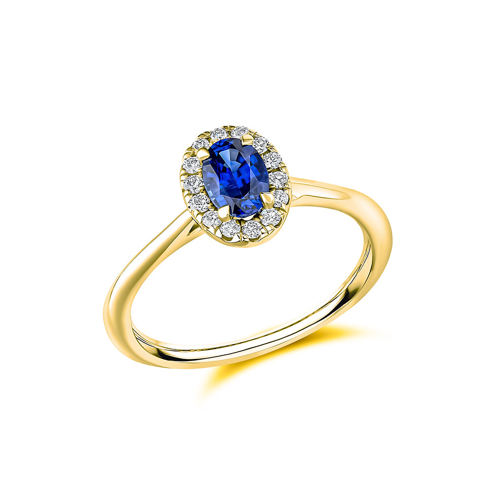 Cluster Halo Fire Opal & Diamond Engagement Ring, 0.15ct in Yellow Gold