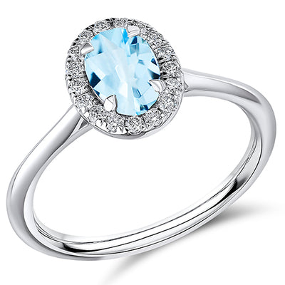 Cluster Halo Aquamarine & Diamond Engagement Ring, 0.17ct