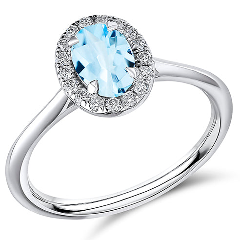 Cluster Halo Aquamarine & Diamond Engagement Ring, 0.17ct