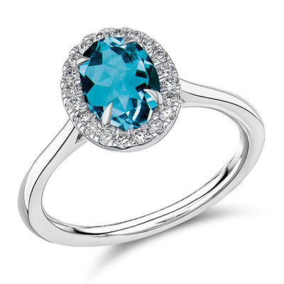 Cluster Halo Blue Topaz & Diamond Engagement Ring, 0.17ct