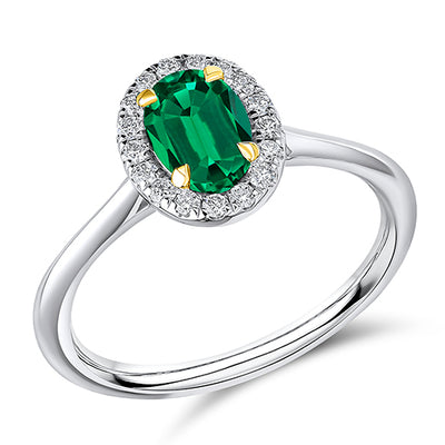 Cluster Halo Emerald & Diamond Engagement Ring, 0.17ct