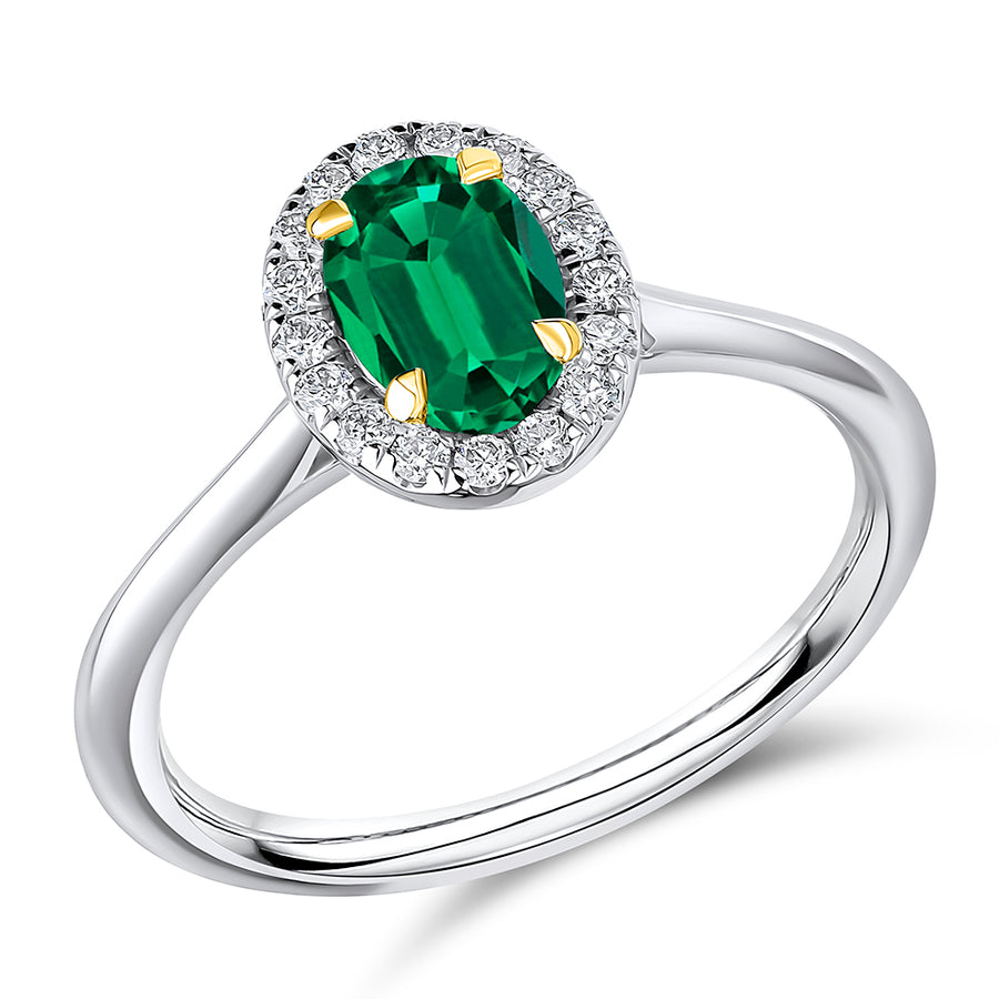 Cluster Halo Emerald & Diamond Engagement Ring, 0.17ct