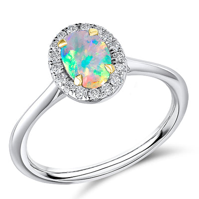 Cluster Halo Opal & Diamond Engagement Ring, 0.17ct