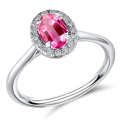 Cluster Halo Pink Sapphire & Diamond Engagement Ring, 0.17ct
