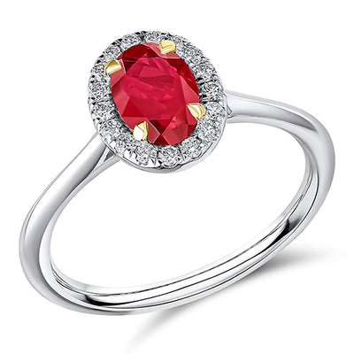 Cluster Halo Ruby & Diamond Engagement Ring with Micro-Claw, 0.17ct