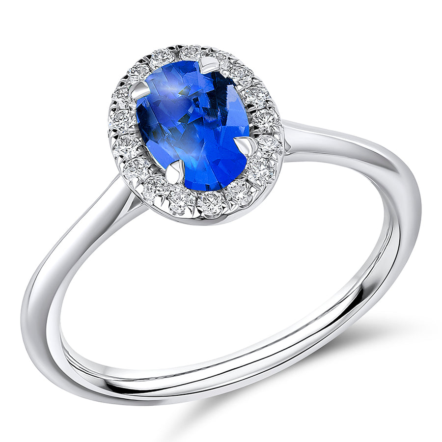 Cluster Halo Tanzanite & Diamond Engagement Ring, 0.17ct