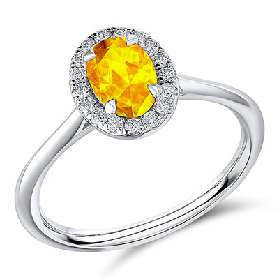 Cluster Halo Yellow Sapphire & Diamond Engagement Ring, 0.17ct