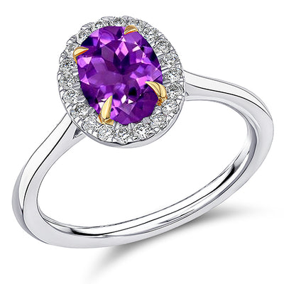 Cluster Halo Amethyst & Diamond Engagement Ring with Micro-Claw, 0.2ct