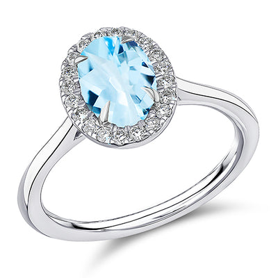 Cluster Halo Aquamarine & Diamond Engagement Ring with Micro-Claw, 0.2