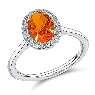 Cluster Halo Fire Opal & Diamond Engagement Ring, 0.2ct