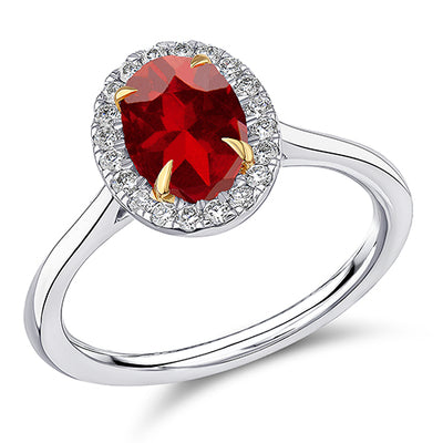 Cluster Halo Garnet & Diamond Engagement Ring with Micro-Claw, 0.2ct