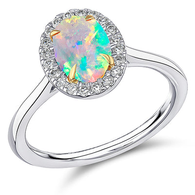 Cluster Halo Opal & Diamond Engagement Ring, 0.2ct