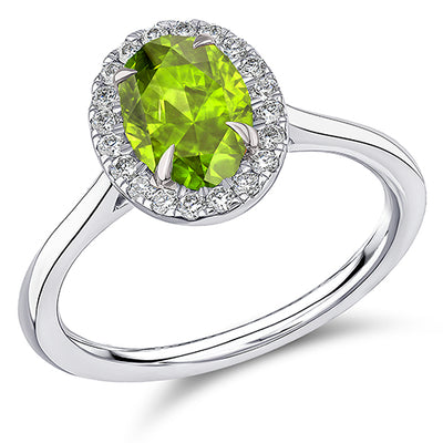 Cluster Halo Peridot & Diamond Engagement Ring, 0.2ct