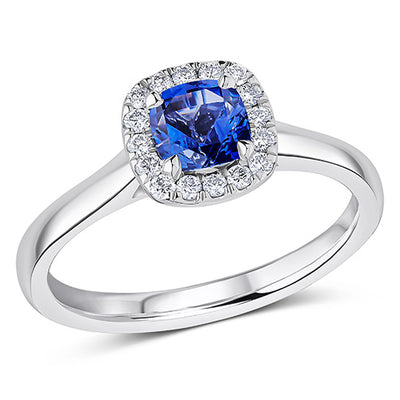 Cluster Halo Sapphire & Diamond Engagement Ring, 0.55ct