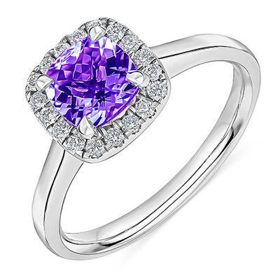 Cluster Halo Amethyst & Diamond Engagement Ring, 0.2ct