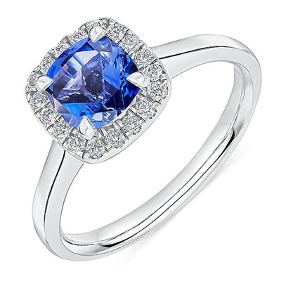 Cluster Halo Sapphire & Diamond Engagement Ring, 0.2ct