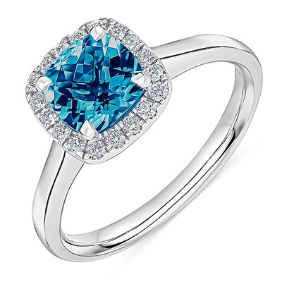 Cluster Halo Blue Topaz & Diamond Engagement Ring, 0.2ct