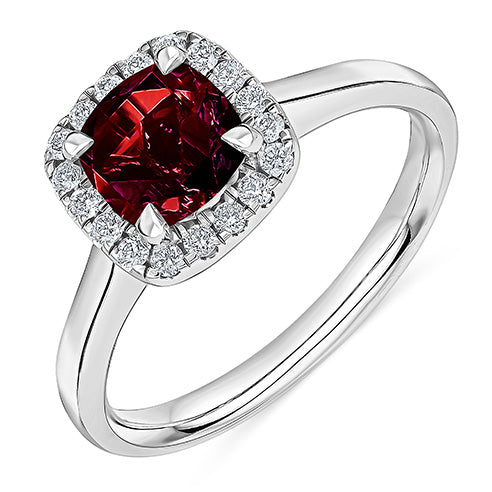 Cluster Halo Garnet & Diamond Engagement Ring, 0.2ct