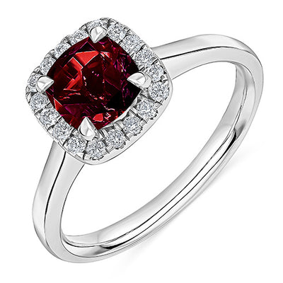 Cluster Halo Garnet & Diamond Engagement Ring, 0.2ct