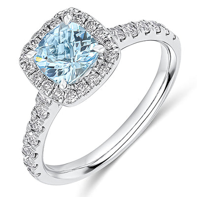 Cluster Halo Aquamarine & Diamond Engagement Ring, 0.5ct