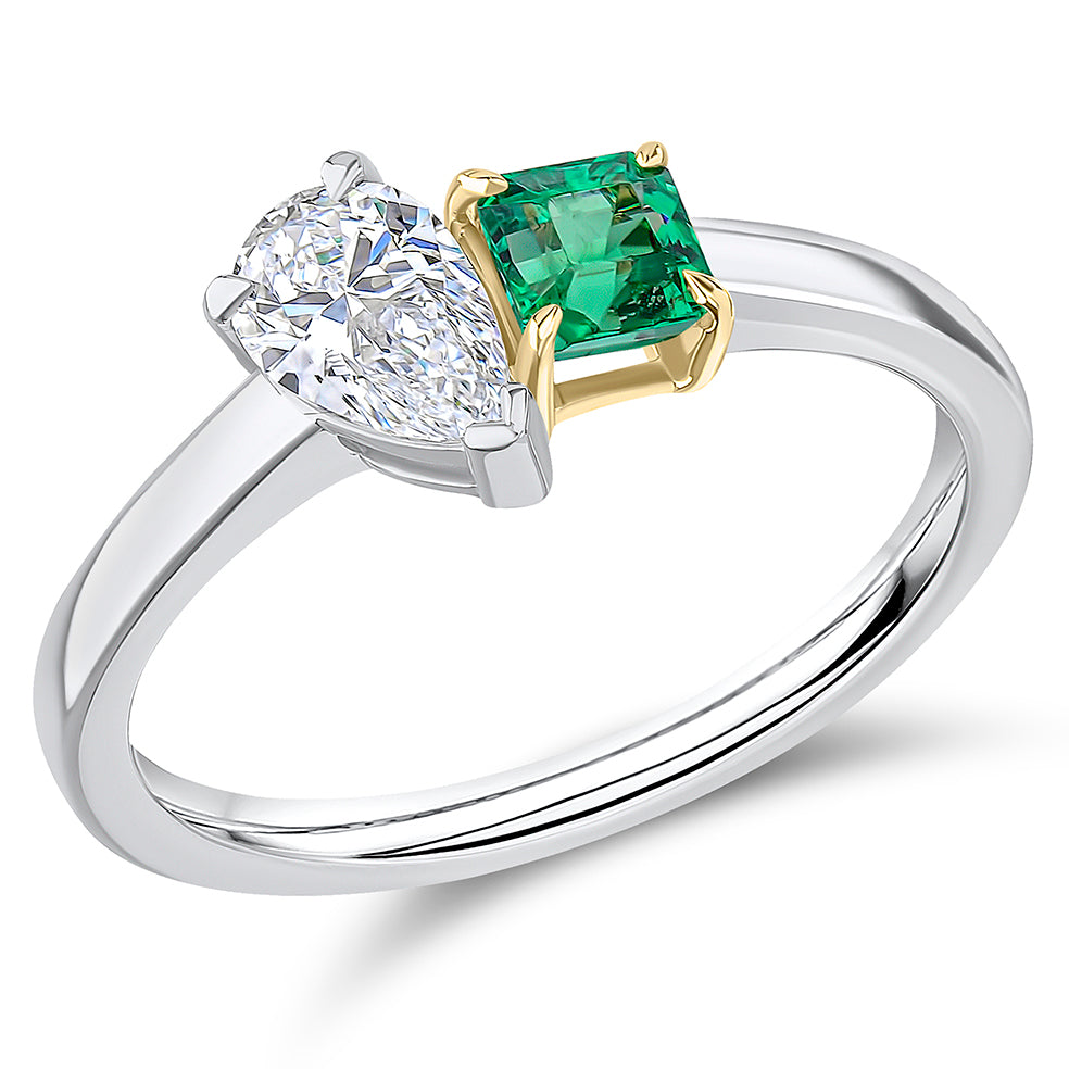 Toi et Moi Pear-Cut Emerald & Diamond Ring, 0.5ct