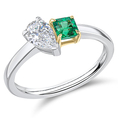 Toi et Moi Pear-Cut Emerald & Diamond Ring, 0.5ct