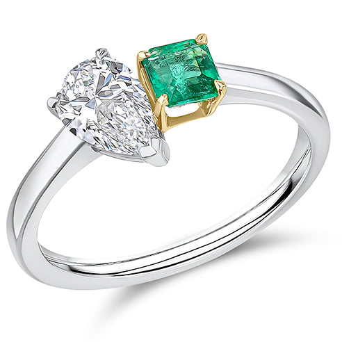 Toi et Moi Pear-Cut Emerald & Diamond Ring, 0.75ct