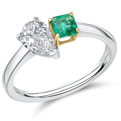 Toi et Moi Pear-Cut Emerald & Diamond Ring, 0.75ct