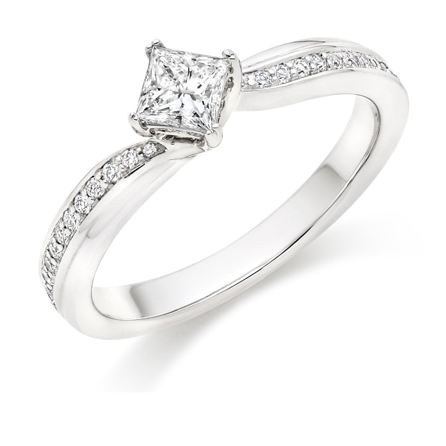 Pavé-Shouldered Solitaire Princess Cut Engagement Ring 0.53ct